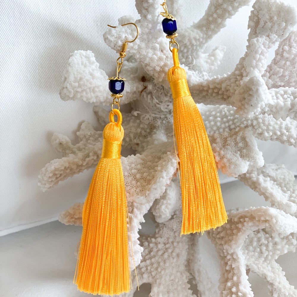 NEW Tassel Earrings - Handmade Golden Yellow Pair
